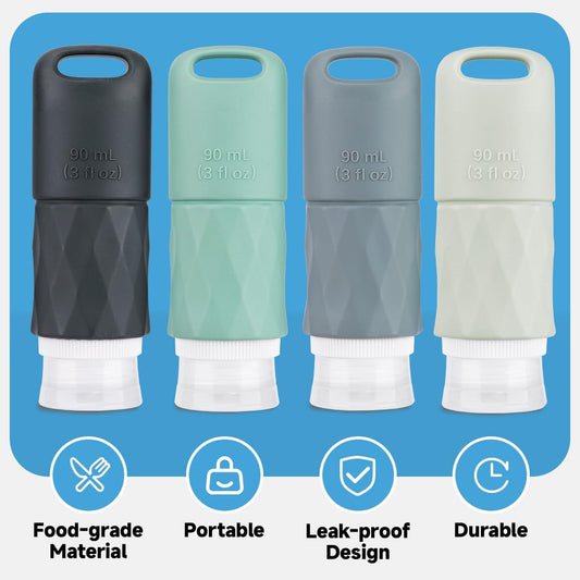 Silicone Travel Bottles for Toiletries - Leakproof, Portable, Reusable 90 Ml with Hanging Hole, Travel Essentials