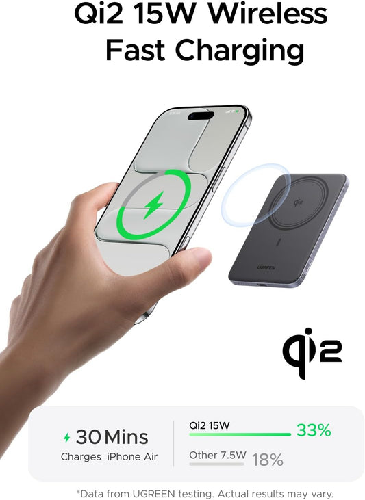 Magflow Air Ultra-Slim 5000Mah Magnetic Power Bank Qi2 Certified 15W Wireless Fast Charging Mobile Phone Portable Charger PD 20W USB-C Battery Pack Magsafe Compatible for Iphone 17-12, Gray