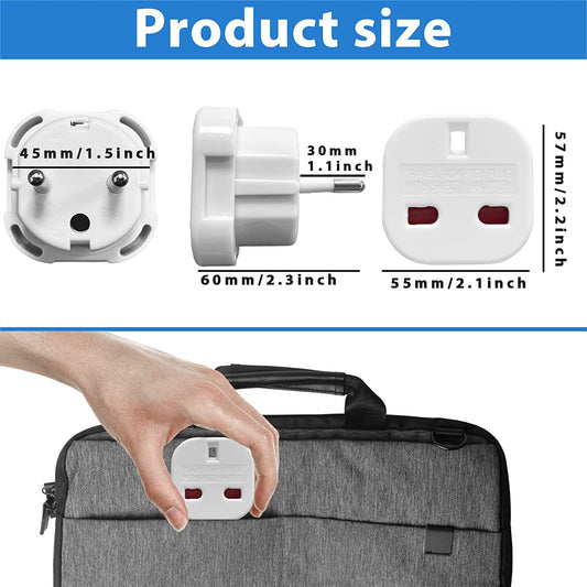 EU Travel Adapter, UK to European Plug Adapter, Europe Converter Type C, E, F for Spain, Italy, Portugal, Germany, Netherlands, Greece, Poland, Turkey and More(Pack2)