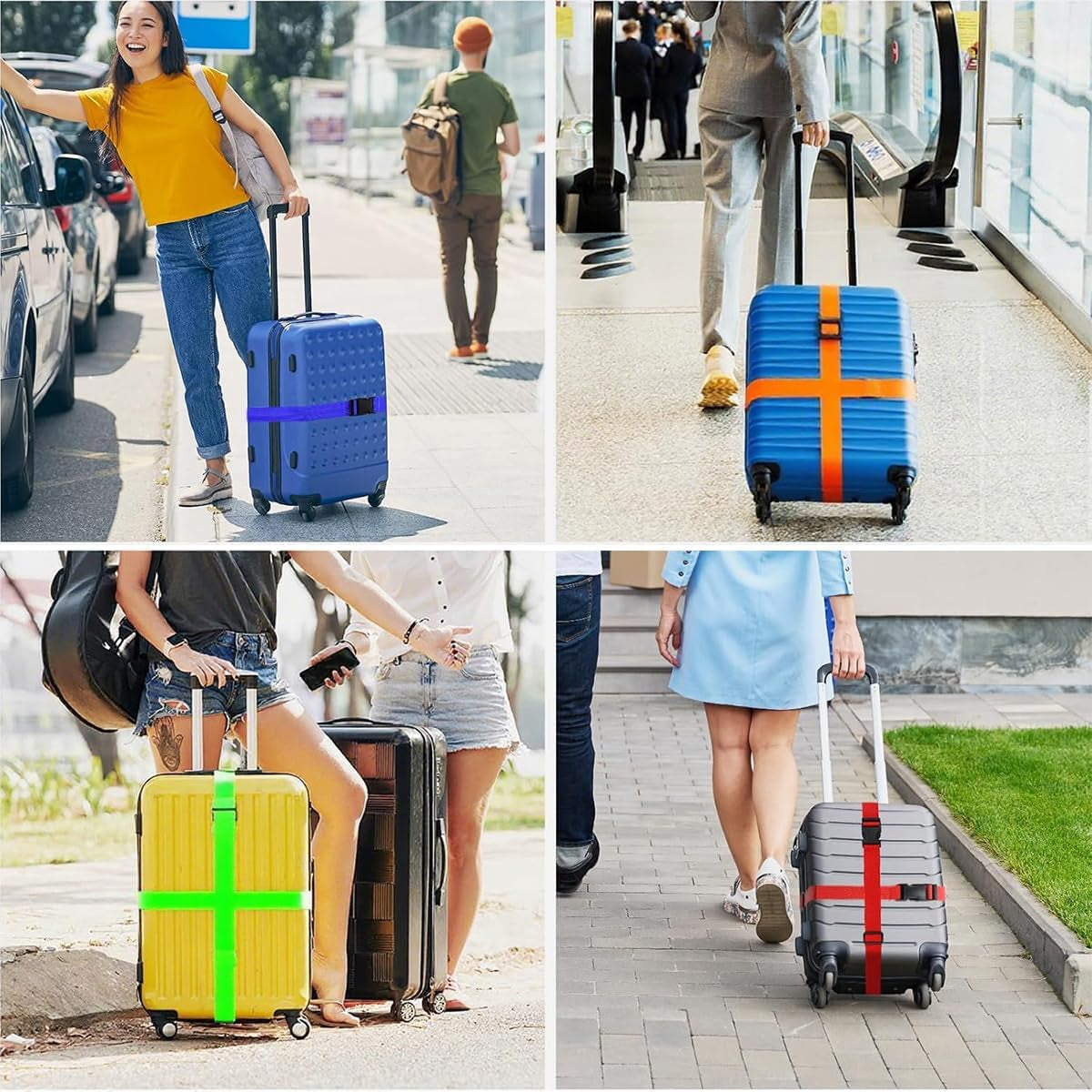 4PCS Luggage Straps for Suitcases, Adjustable Suitcase Straps, Heavy Duty Thickened Luggage Strap with Quick Release Buckle, Travelling Luggage Belt Accessories 4 Colors Suitcase Belts