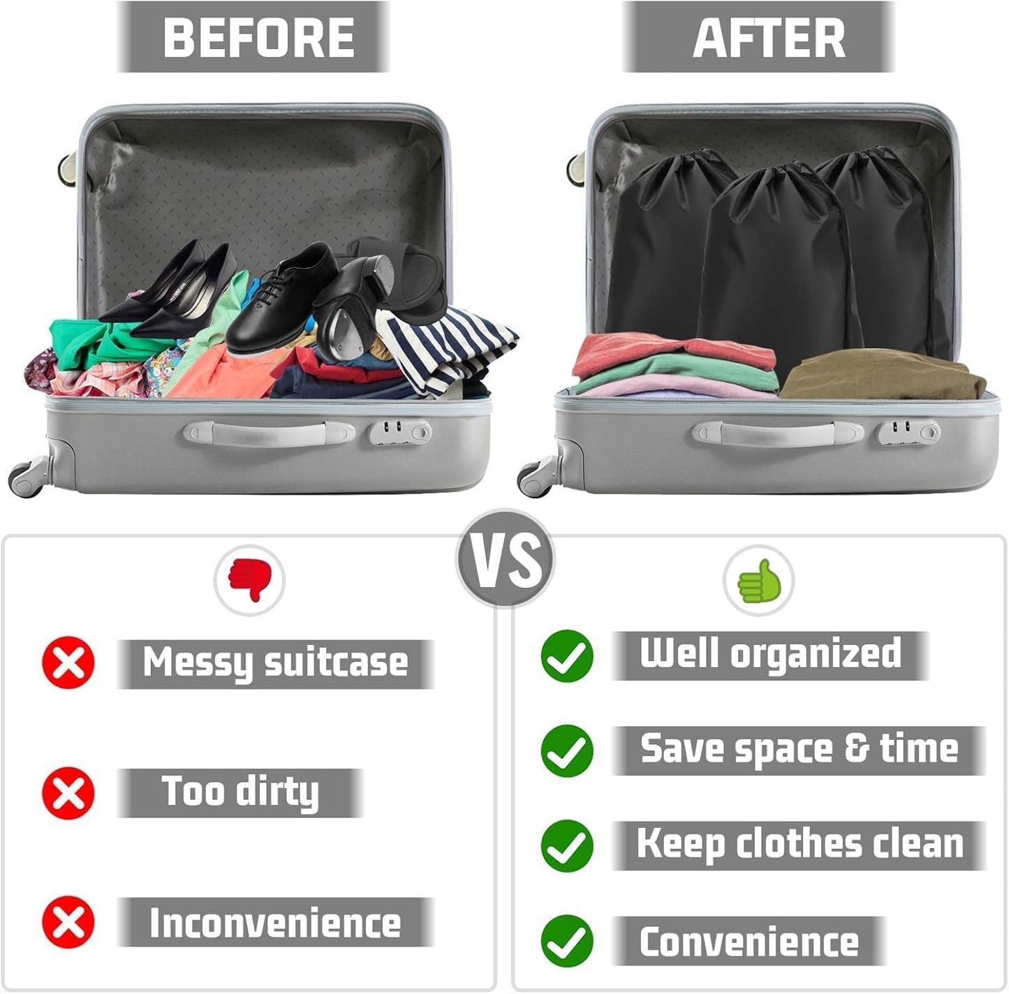 2Pcs Shoe Bag, Portable Shoe Bags for Travel, Dust-Proof Medium Packing Cloth Bag, Non-Woven Drawstring Storage Bag for Toy Shoes Boots High Heel Socks