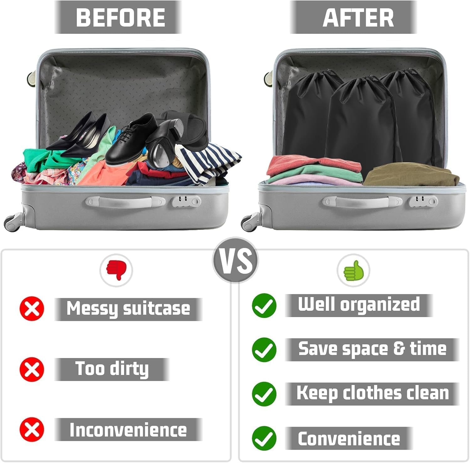 2Pcs Shoe Bag, Portable Shoe Bags for Travel, Dust-Proof Medium Packing Cloth Bag, Non-Woven Drawstring Storage Bag for Toy Shoes Boots High Heel Socks
