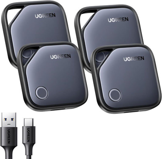 Finetrack (4 Pack) Supports USB C Charging, Compatible with Apple Find My (Ios Only), One Charge for 12 Months Bluetooth Tracker Tag, Finder for Keys, Wallet, Luggage, Suitcase and More