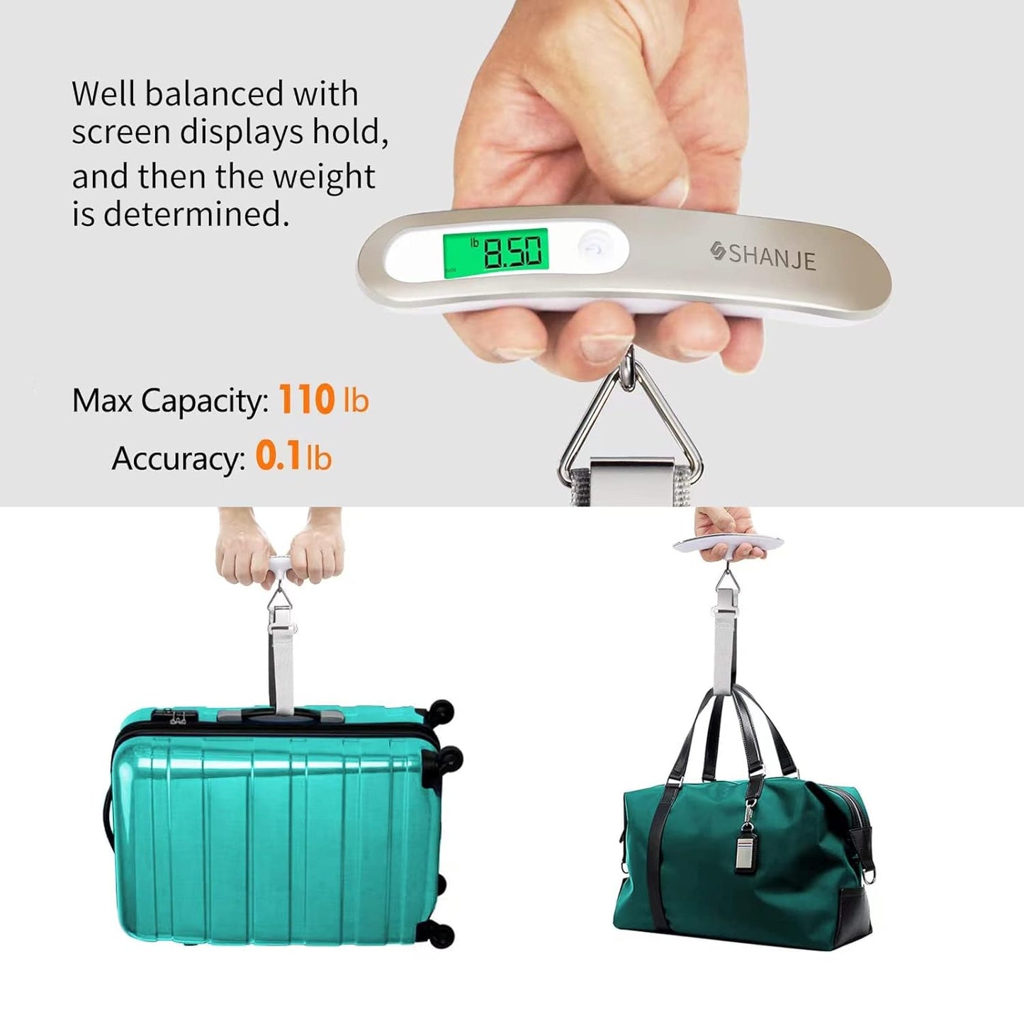 Luggage Weight Scale for Suitcases 110 Lbs Travel Accessories High Precision Travel Digital Hanging Scales 50Kg White