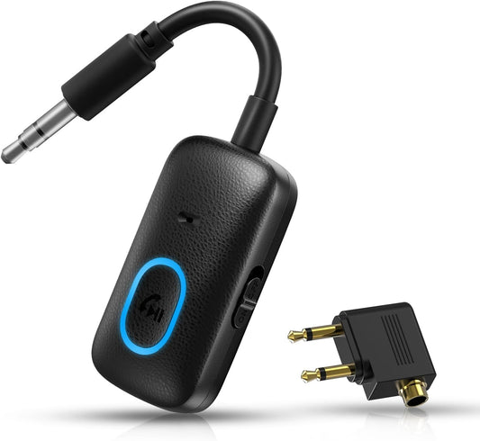 Bluetooth 5.4 Transmitter Receiver, 2 in 1 Airplane Bluetooth Adapter, 3.5Mm Wireless Flight Audio Adapter with 1Hr Fast Charge, Hands-Free Calling, Plug and Play for TV, Car, Speaker, Headphones