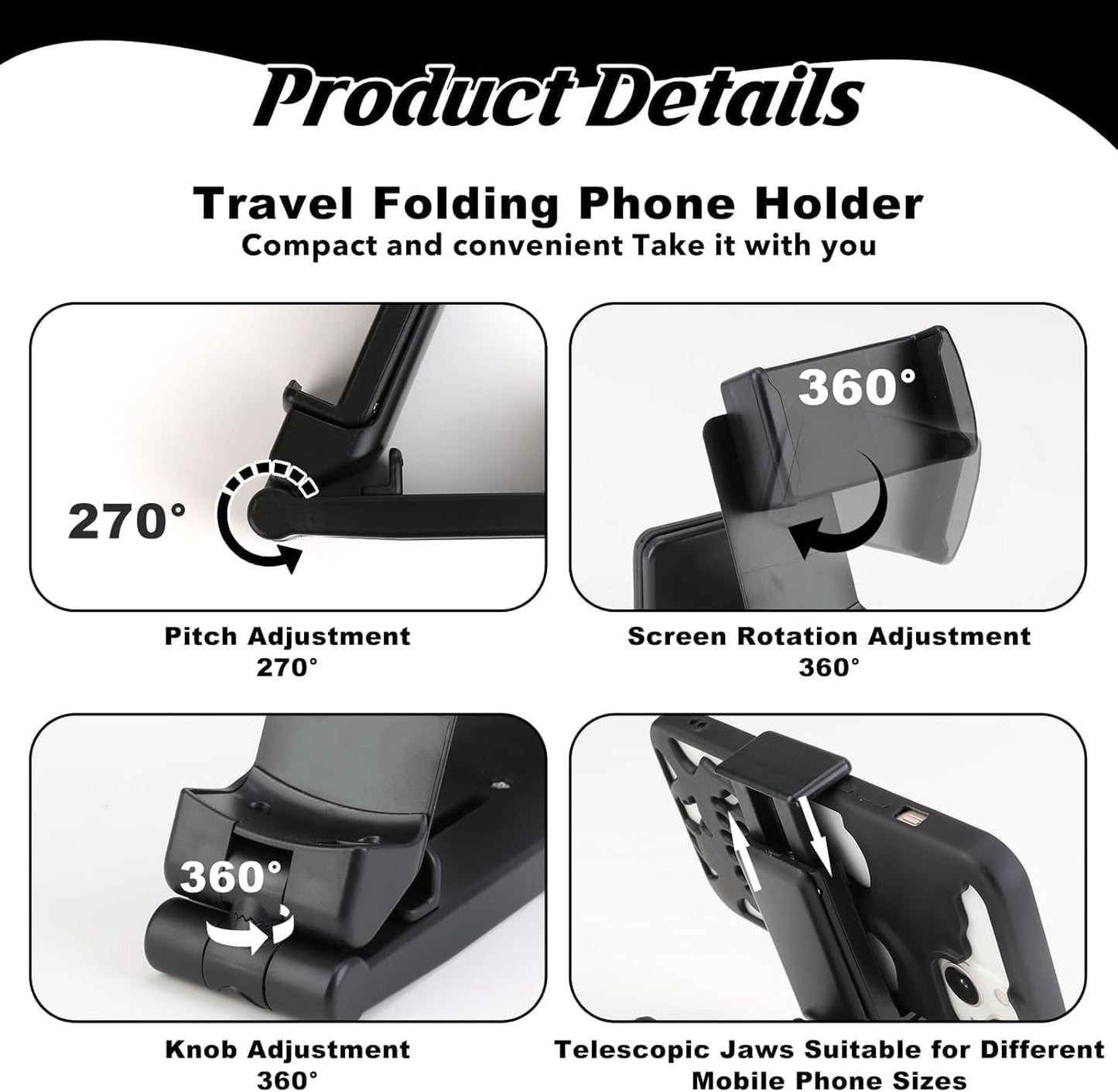 Airplane in Flight Phone Holder, 360° Rotatable Universal Desk Stand Compatible with Iphone/Galaxy Android Phones, Portable Adjustable Mount Travel Essential for Plane,Train,Work