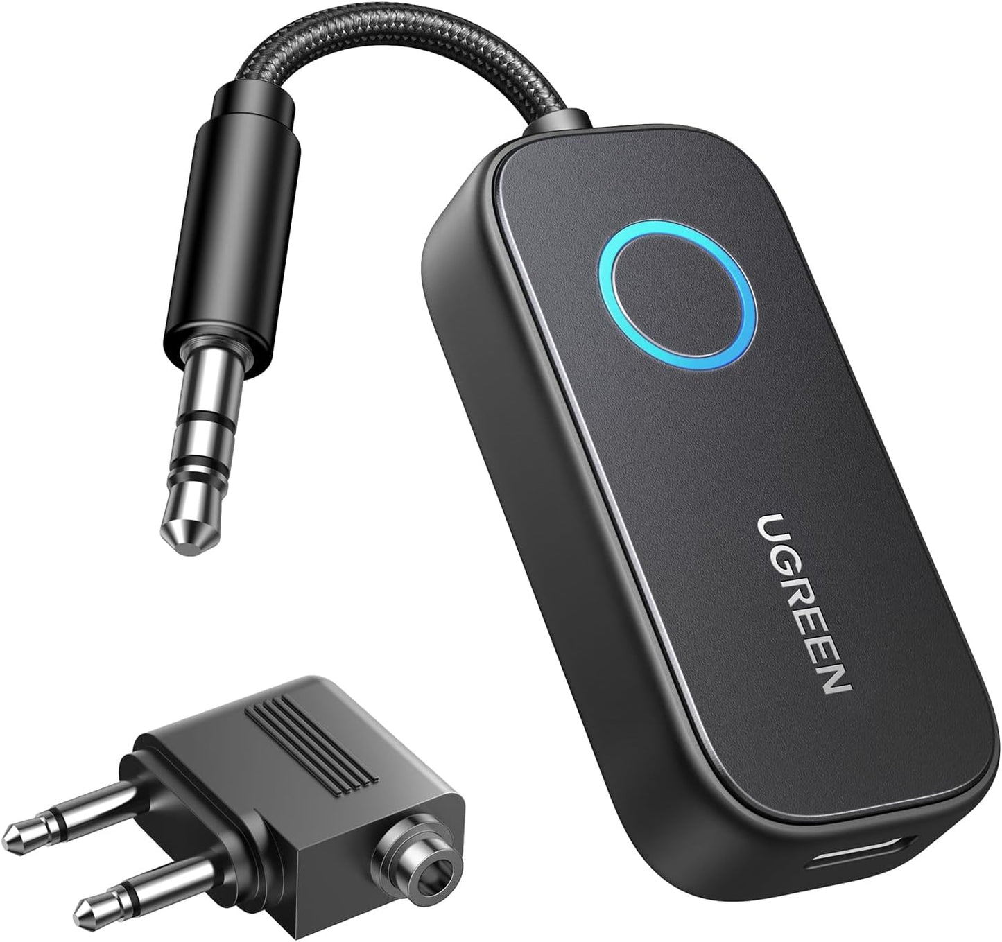Bluetooth 5.3 Transmitter Receiver Airplane Combo, 28H Long Playtime, 2-In-1 Wireless Aux Bluetooth Adapter, Dual Connection Airplane Headphone Adaptor, 10M Range, Mic for Calls