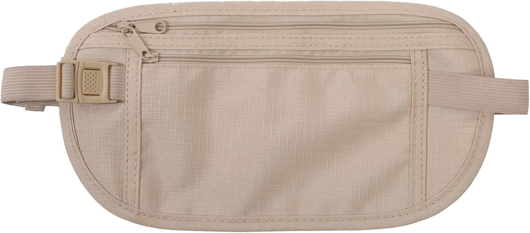 Money Belt, Passport Holder Secure Hidden Travel Wallet with RFID Blocking, Adjustable Undercover Fanny Pack with 2 Pockets for Men Women (Khaki)