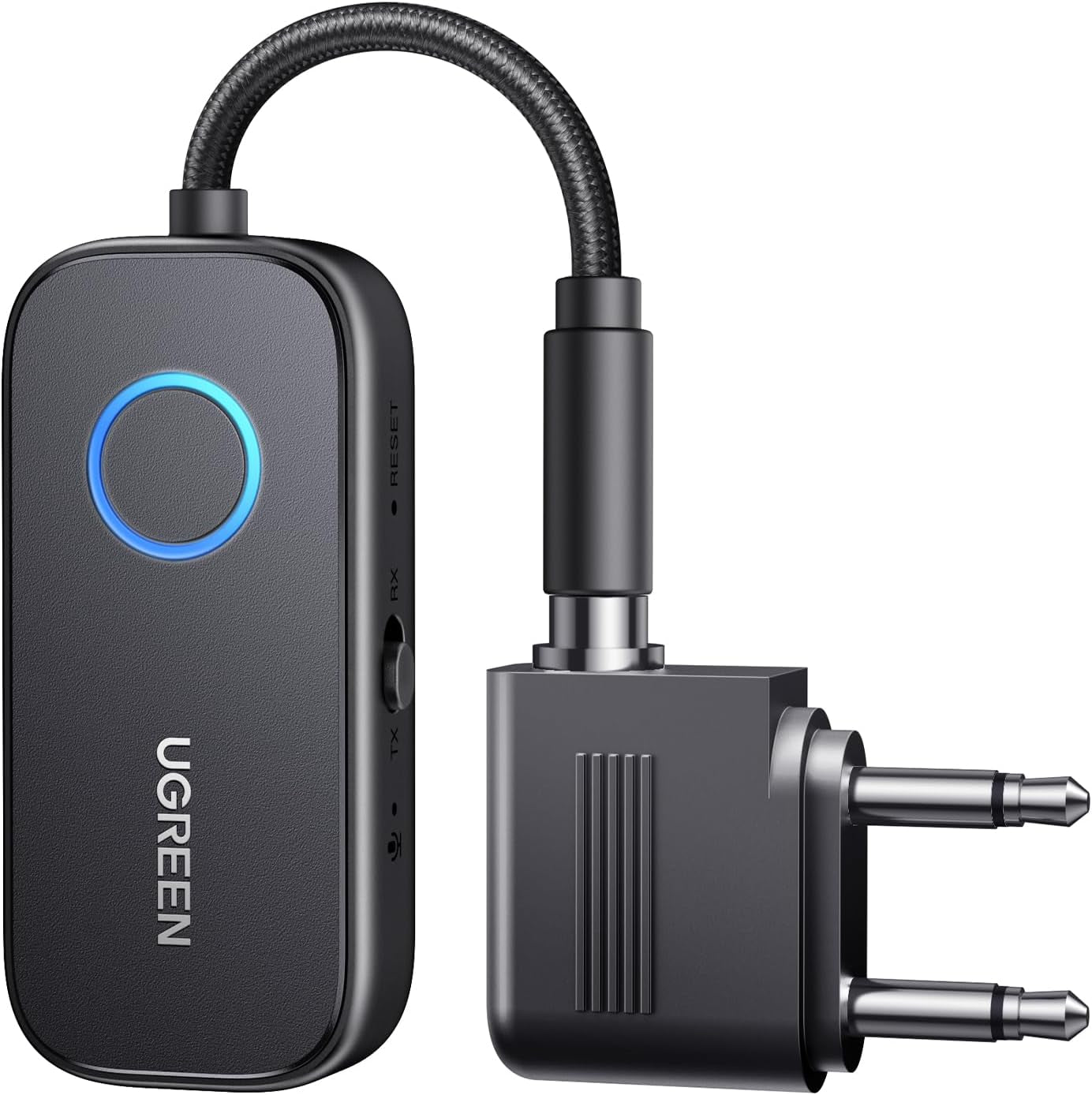Bluetooth 5.3 Transmitter Receiver Airplane Combo, 28H Long Playtime, 2-In-1 Wireless Aux Bluetooth Adapter, Dual Connection Airplane Headphone Adaptor, 10M Range, Mic for Calls