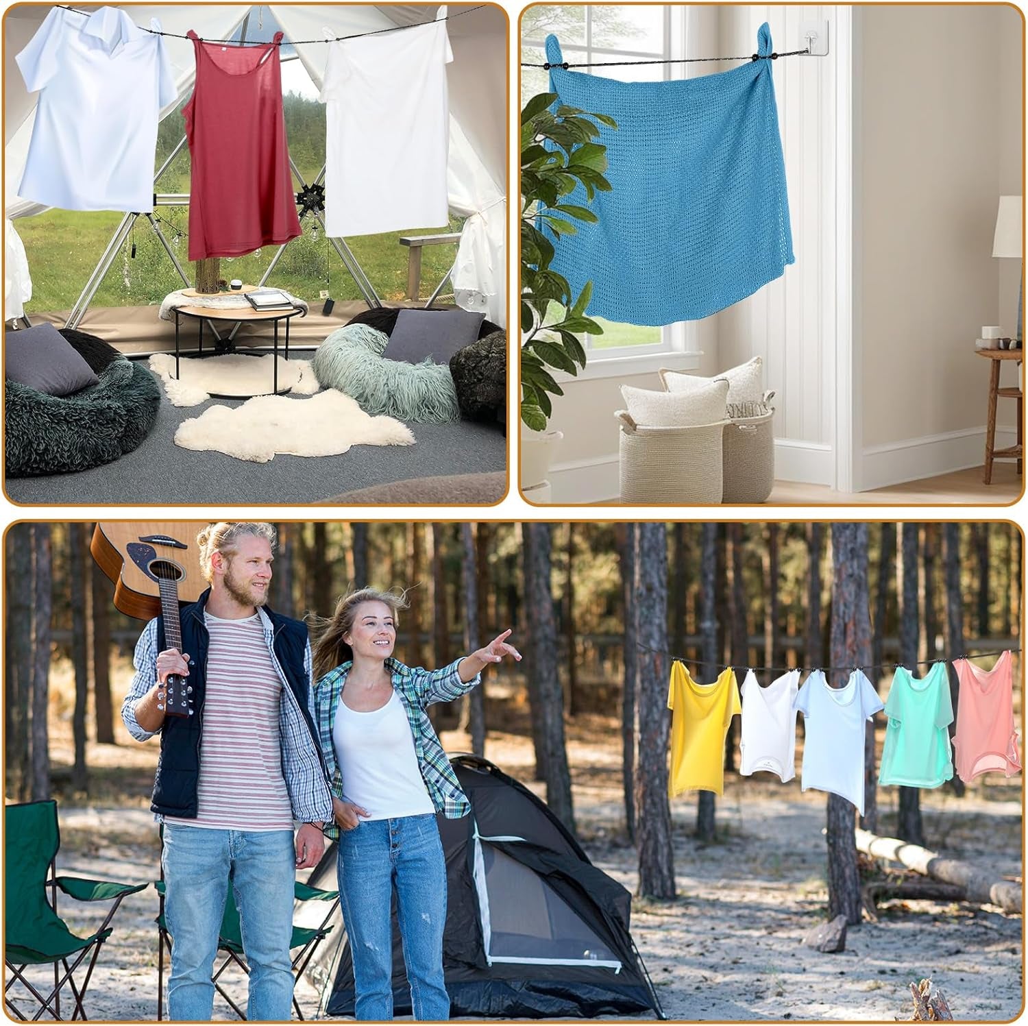 Travel Washing Line Camping Compact Portable Clothesline Non-Scratch Clothes Line Heavy Duty Buckle System with 24 Beads for Outdoor Camping, Cruise Ships, Indoor Backyard, Balcony(Dark Gray, 300Cm)