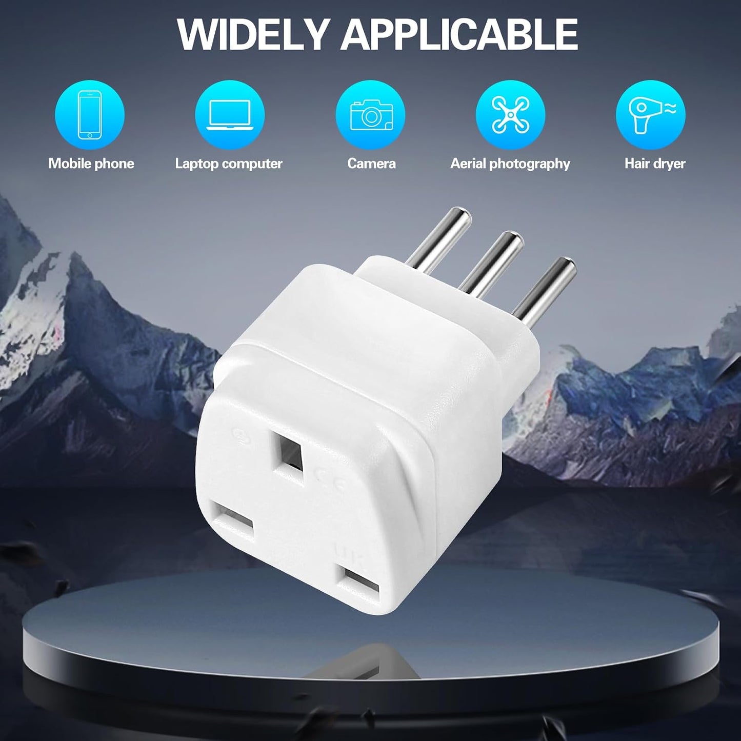 3-Pack UK to ITALY Plug Adapters Italy Power Converter Grounded Universal Travel Adapter 3 Pin Italian Chile International Type L Plug (White)