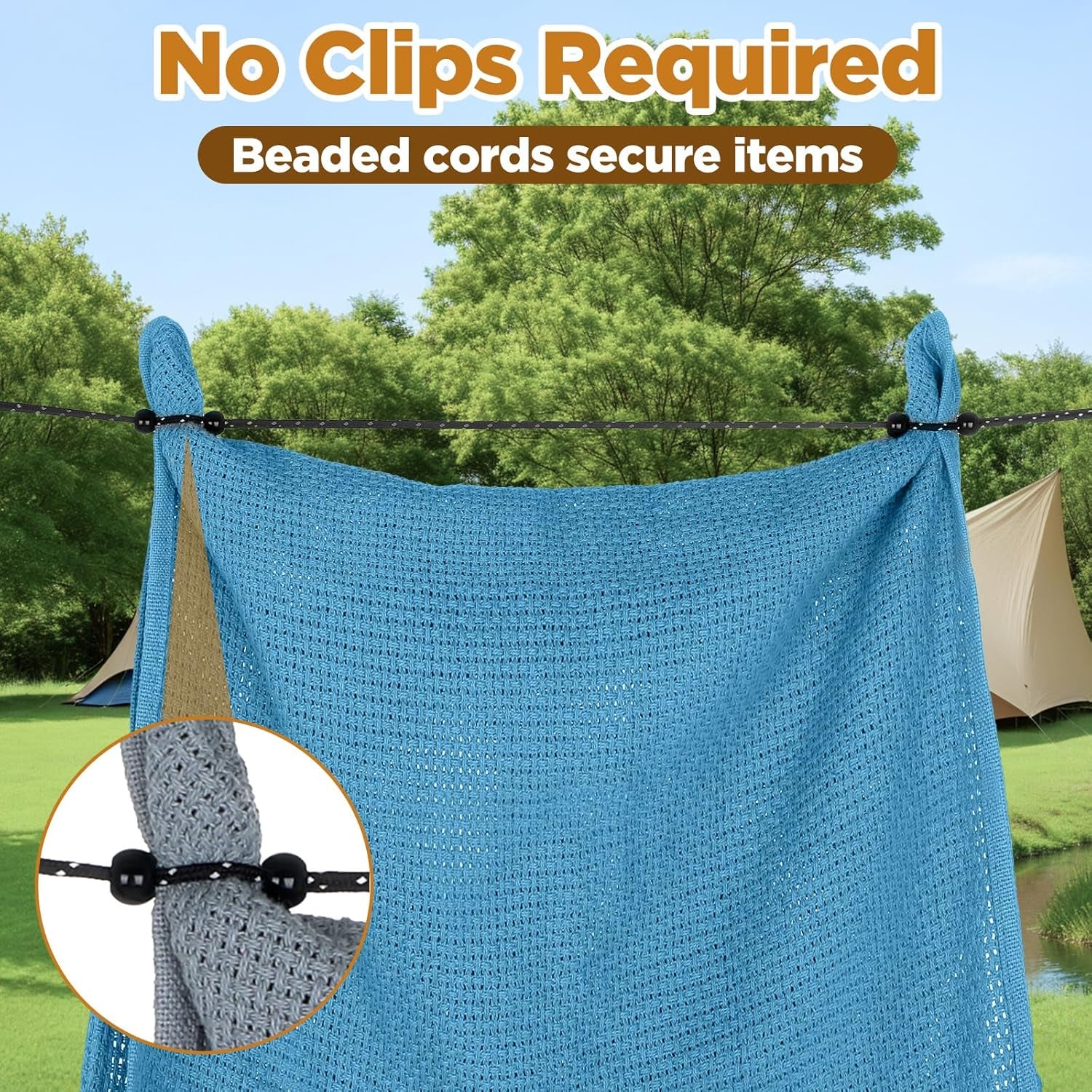 Travel Washing Line Camping Compact Portable Clothesline Non-Scratch Clothes Line Heavy Duty Buckle System with 24 Beads for Outdoor Camping, Cruise Ships, Indoor Backyard, Balcony(Dark Gray, 300Cm)