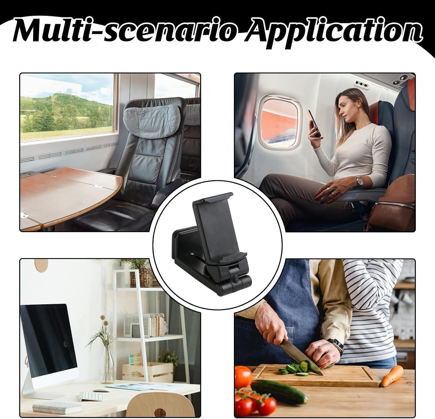 Airplane in Flight Phone Holder, 360° Rotatable Universal Desk Stand Compatible with Iphone/Galaxy Android Phones, Portable Adjustable Mount Travel Essential for Plane,Train,Work