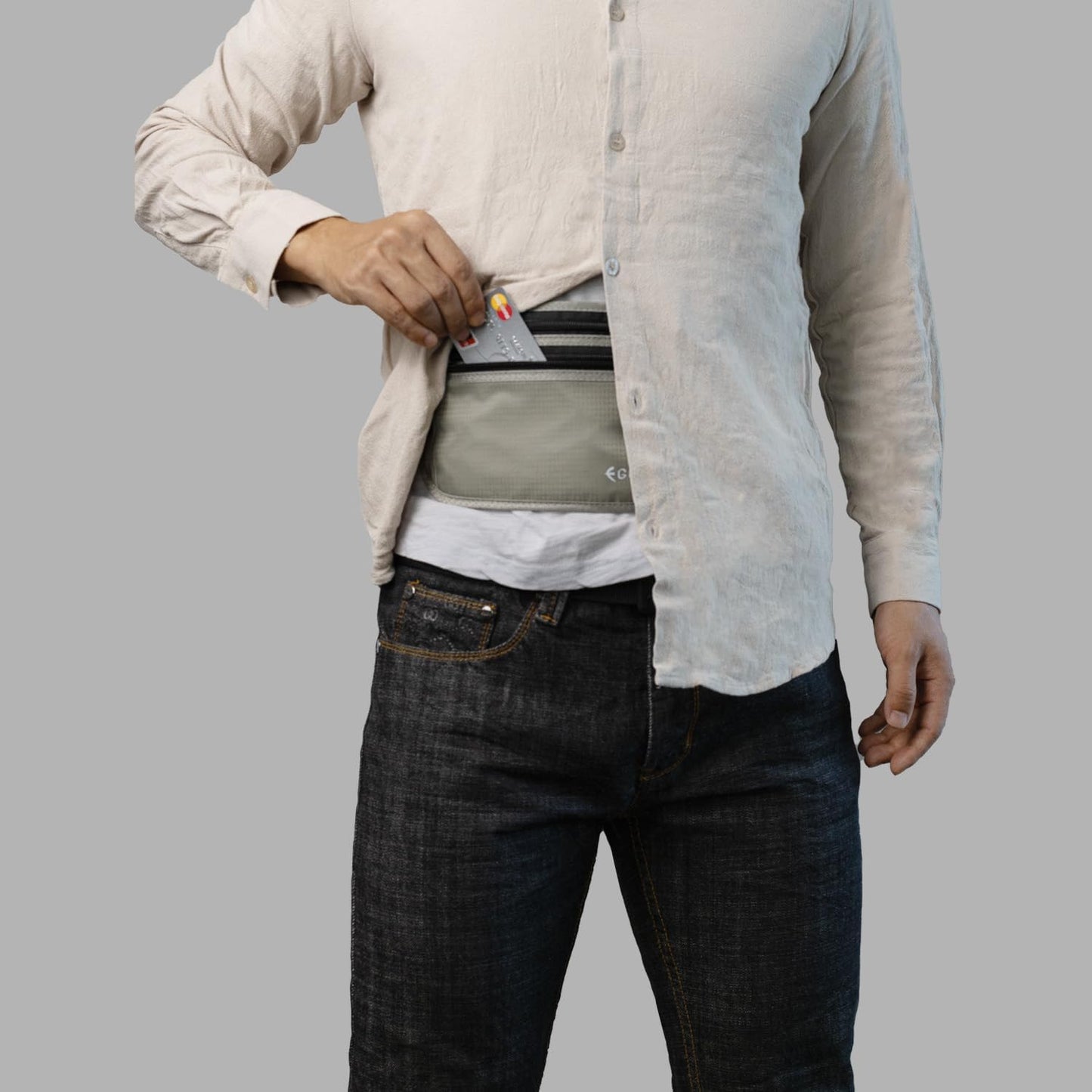 - Ultralight RFID Money Belt with Adjustable Elastic Strap for Travel Hidden Security Waist Money Pouch with Multi-Pocket + 3 RFID Card Protector Sleeve (Grey)