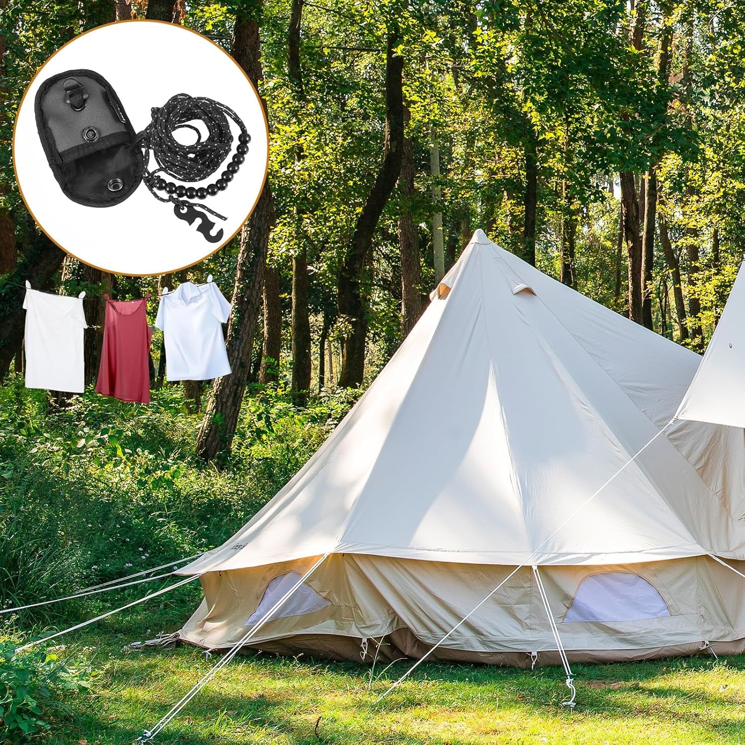 Travel Washing Line Camping Compact Portable Clothesline Non-Scratch Clothes Line Heavy Duty Buckle System with 24 Beads for Outdoor Camping, Cruise Ships, Indoor Backyard, Balcony(Dark Gray, 300Cm)