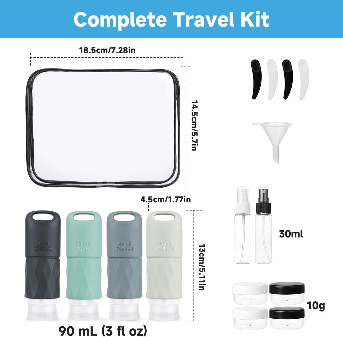 Silicone Travel Bottles for Toiletries - Leakproof, Portable, Reusable 90 Ml with Hanging Hole, Travel Essentials