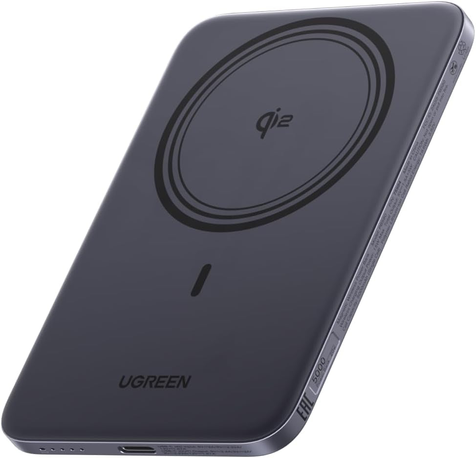 Magflow Air Ultra-Slim 5000Mah Magnetic Power Bank Qi2 Certified 15W Wireless Fast Charging Mobile Phone Portable Charger PD 20W USB-C Battery Pack Magsafe Compatible for Iphone 17-12, Gray