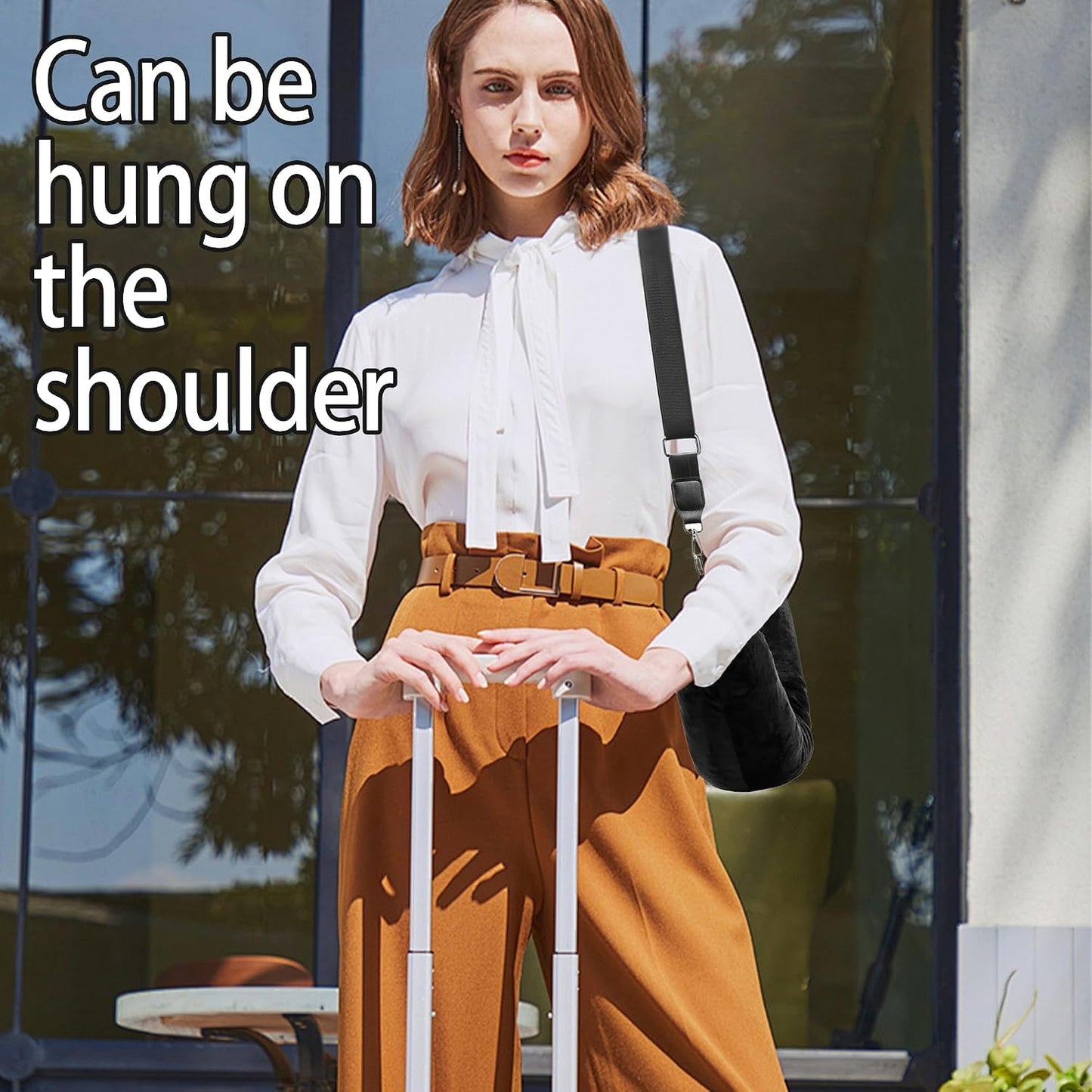 1PCS Portable Stuffable Neck Pillow Black Multifunctional Stuffable Travel Pillow Travel Neck Pillow Storage Bag with Adjustable Straps Soft Stuffable Neck Pillow for Travel Extra Luggage