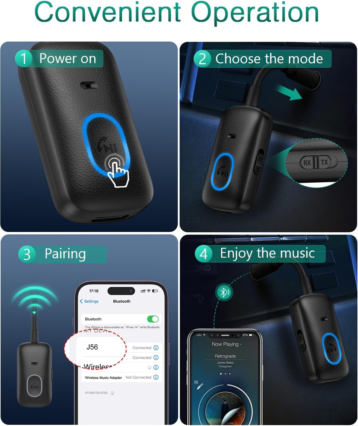 Bluetooth 5.4 Transmitter Receiver, 2 in 1 Airplane Bluetooth Adapter, 3.5Mm Wireless Flight Audio Adapter with 1Hr Fast Charge, Hands-Free Calling, Plug and Play for TV, Car, Speaker, Headphones