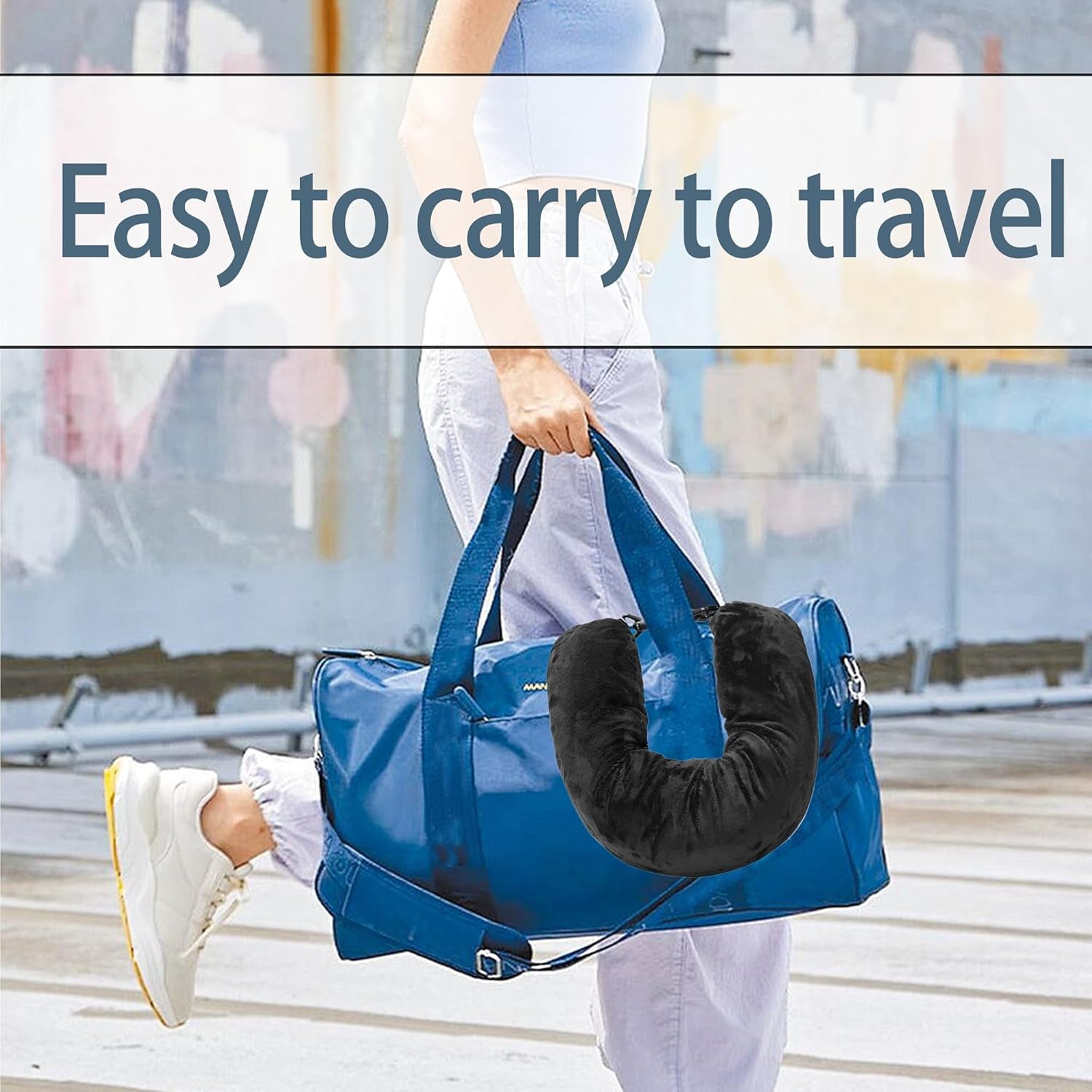 1PCS Portable Stuffable Neck Pillow Black Multifunctional Stuffable Travel Pillow Travel Neck Pillow Storage Bag with Adjustable Straps Soft Stuffable Neck Pillow for Travel Extra Luggage