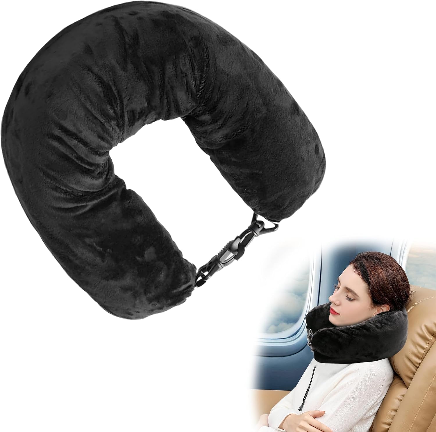 1PCS Portable Stuffable Neck Pillow Black Multifunctional Stuffable Travel Pillow Travel Neck Pillow Storage Bag with Adjustable Straps Soft Stuffable Neck Pillow for Travel Extra Luggage