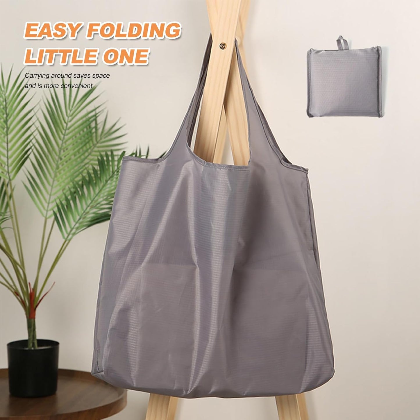 Reusable Shopping Bag Foldable, Large Fold up Tote Shopping Bags Folding in a Pouch Washable Grocery Bags Storage Black & Grey