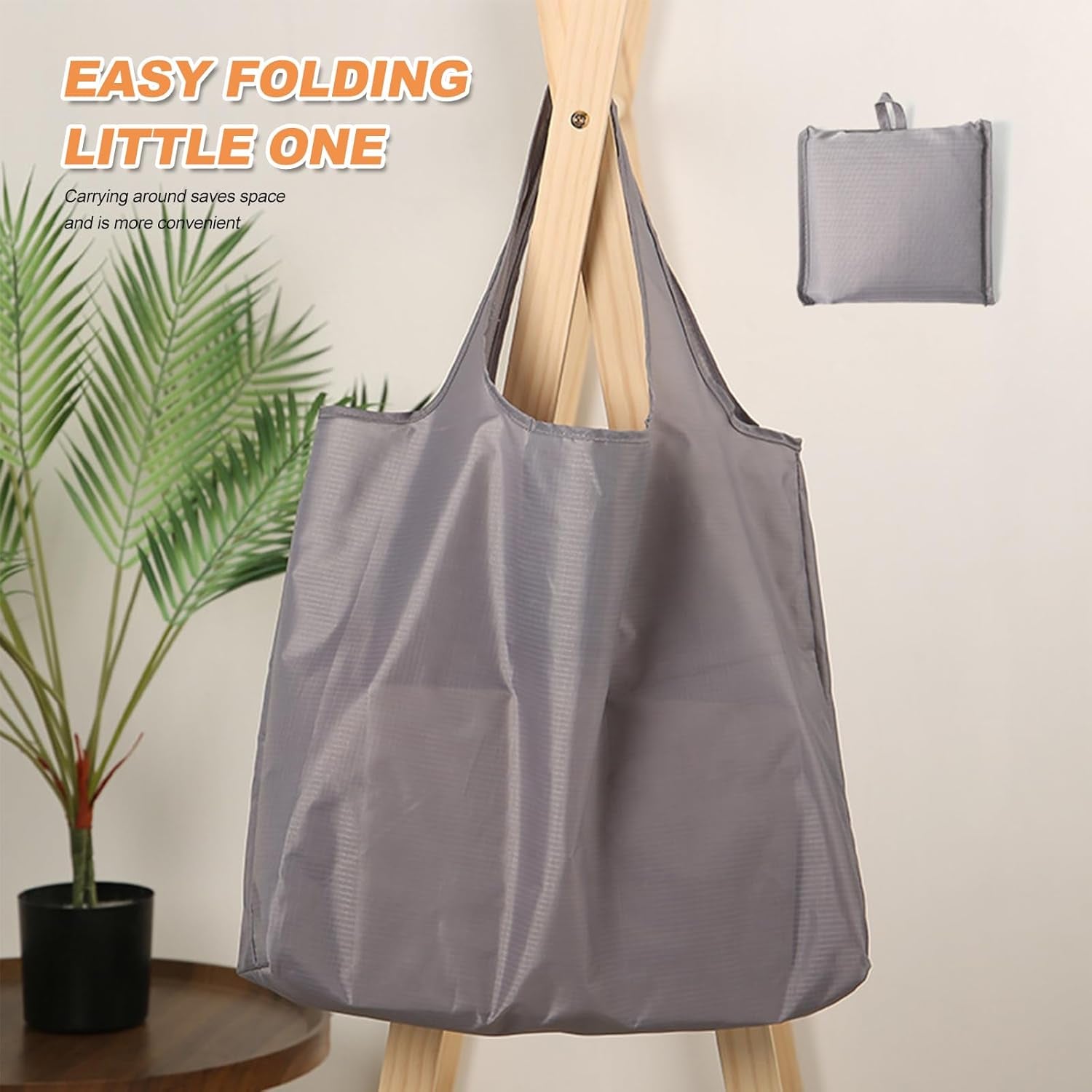 Reusable Shopping Bag Foldable, Large Fold up Tote Shopping Bags Folding in a Pouch Washable Grocery Bags Storage Black & Grey