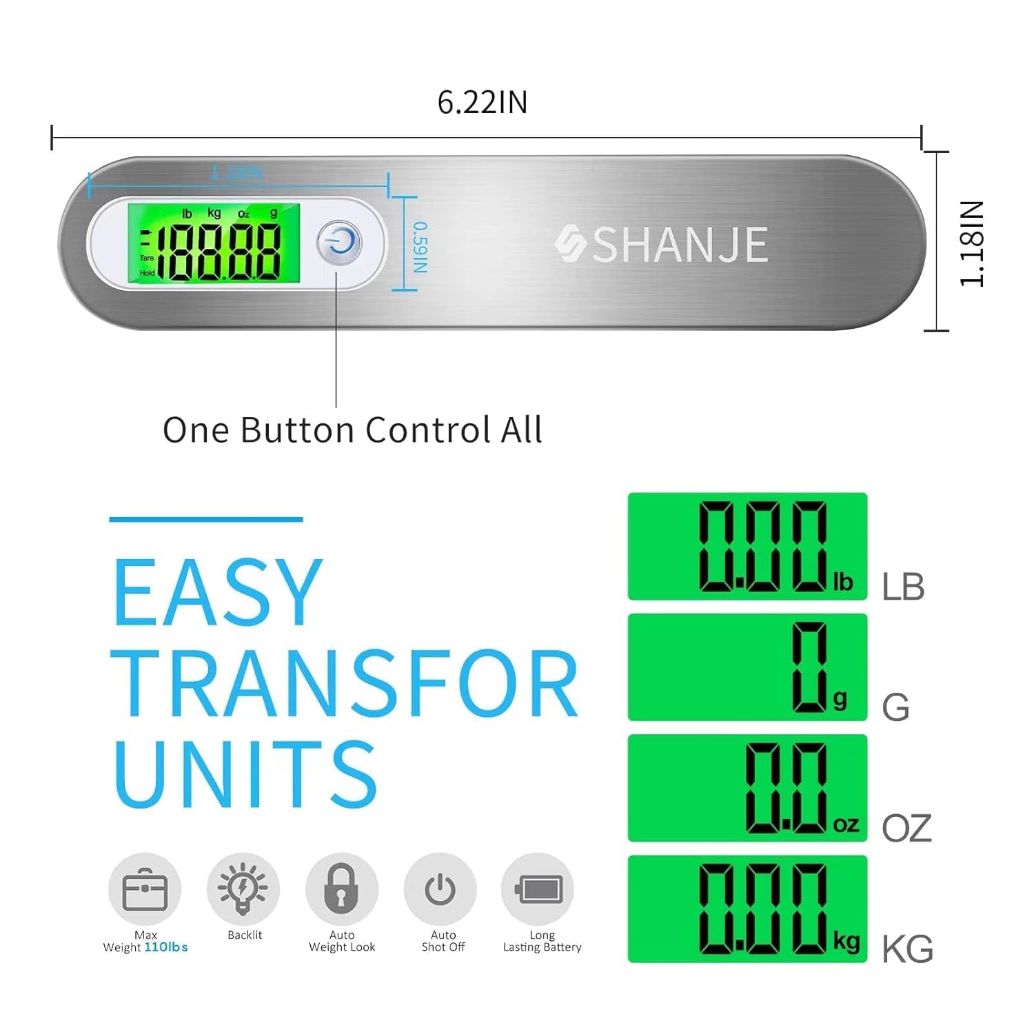 Luggage Weight Scale for Suitcases 110 Lbs Travel Accessories High Precision Travel Digital Hanging Scales 50Kg White
