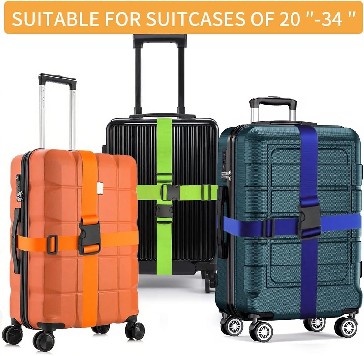 4PCS Luggage Straps for Suitcases, Adjustable Suitcase Straps, Heavy Duty Thickened Luggage Strap with Quick Release Buckle, Travelling Luggage Belt Accessories 4 Colors Suitcase Belts