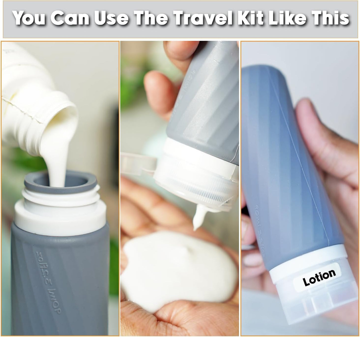 5 Pack Travel Bottles for Toiletries with Labels, 100ML Silicone Travel Bottles Set with Clear Zipper Toiletry Bag, Leakproof Refillable Squeeze Travel Size Containers for Shampoo Conditioner