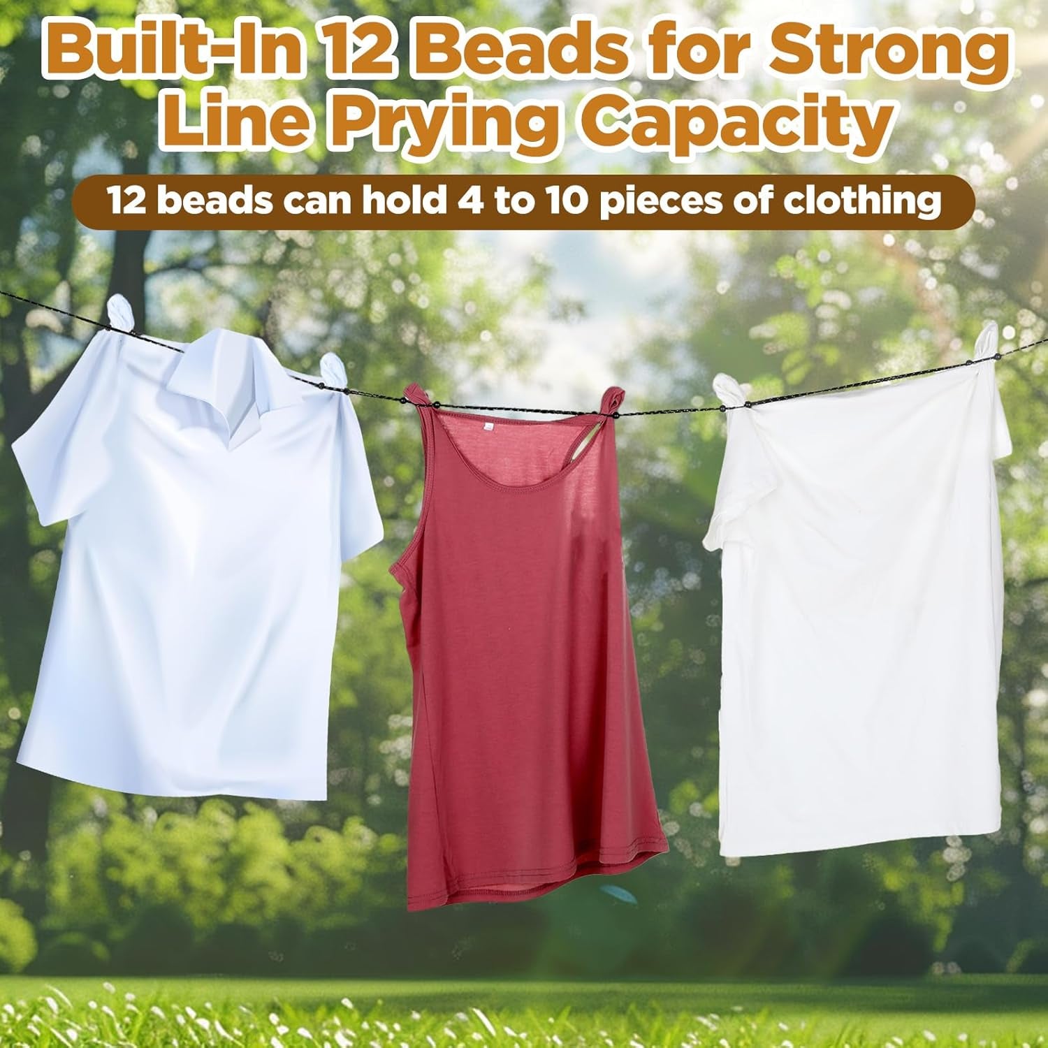 Travel Washing Line Camping Compact Portable Clothesline Non-Scratch Clothes Line Heavy Duty Buckle System with 24 Beads for Outdoor Camping, Cruise Ships, Indoor Backyard, Balcony(Dark Gray, 300Cm)