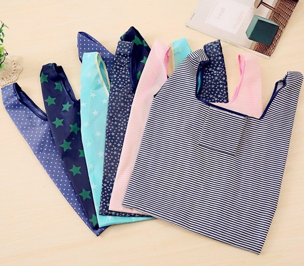 4 Pack Foldable Shopping Bags Reusable Eco-Friendly Grocery Tote Bags Shopper Bag Folding into Attached Pouch (Random Color)