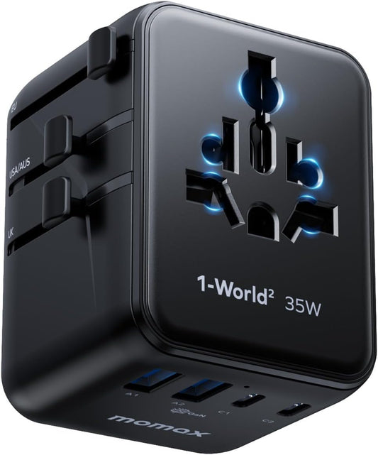 Universal Travel Adapter,35W Gan Charing with UK/EU/AU/US Plugs, Mini Travel Plug Adapter UK to European Plug Adaptor 3USB-C & 2USB-A, Adapter Plug for Tablets Phone Watch,Etc.
