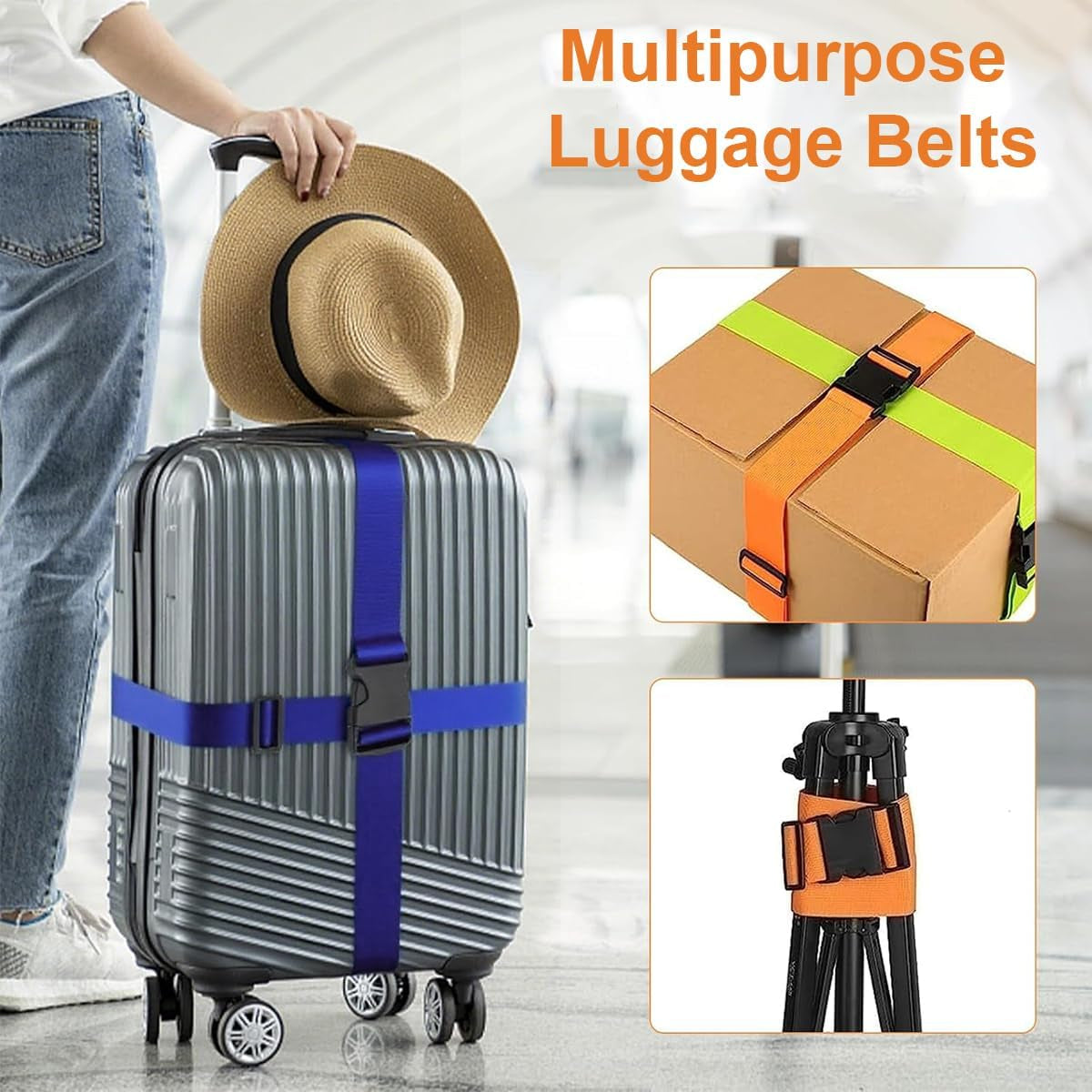 4PCS Luggage Straps for Suitcases, Adjustable Suitcase Straps, Heavy Duty Thickened Luggage Strap with Quick Release Buckle, Travelling Luggage Belt Accessories 4 Colors Suitcase Belts