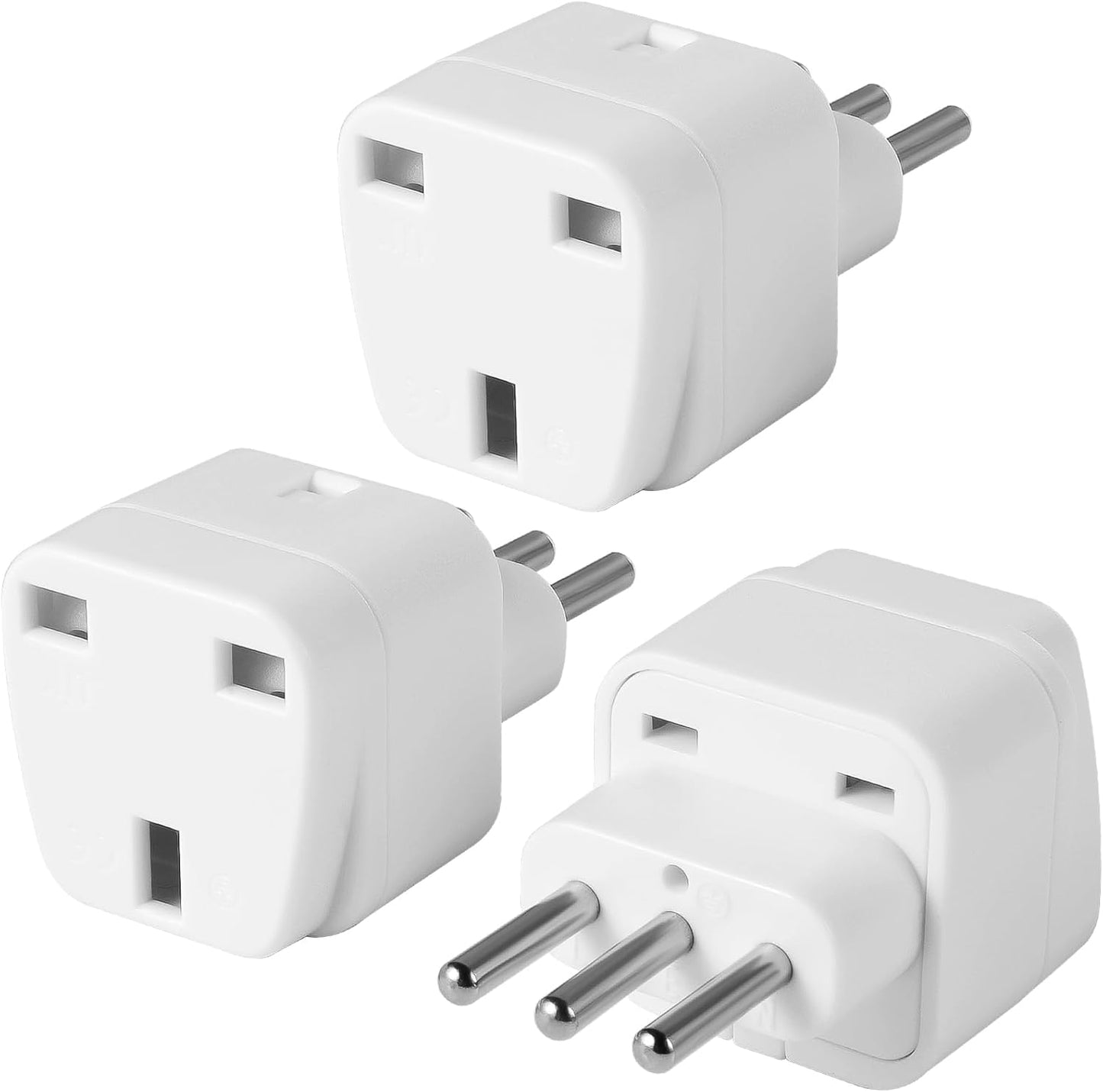 3-Pack UK to ITALY Plug Adapters Italy Power Converter Grounded Universal Travel Adapter 3 Pin Italian Chile International Type L Plug (White)