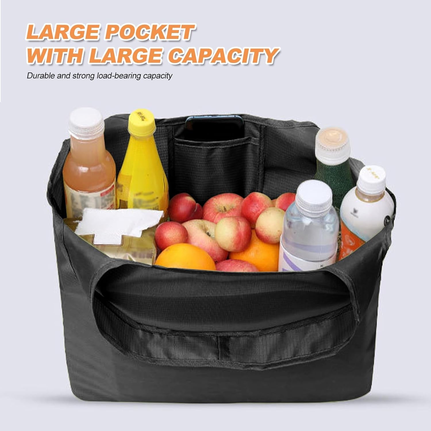 Reusable Shopping Bag Foldable, Large Fold up Tote Shopping Bags Folding in a Pouch Washable Grocery Bags Storage Black & Grey