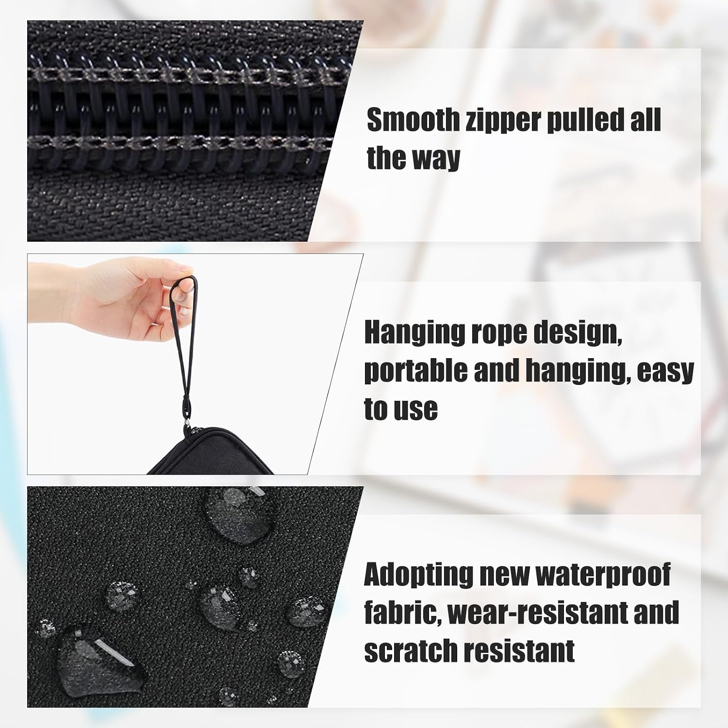 Travel Cable Organiser Bag, Portable Electronics Travel Organizer Tech Pouch, Universal Cord and Travel Gadgets Cable Pouch for Cables Power Bank Earphone USB Drive Hard Disk (Single-Layer Black)