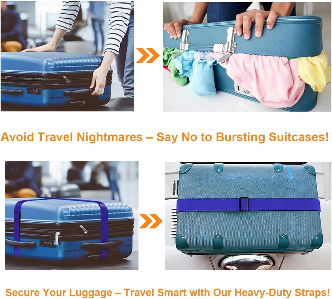 4PCS Luggage Straps for Suitcases, Adjustable Suitcase Straps, Heavy Duty Thickened Luggage Strap with Quick Release Buckle, Travelling Luggage Belt Accessories 4 Colors Suitcase Belts
