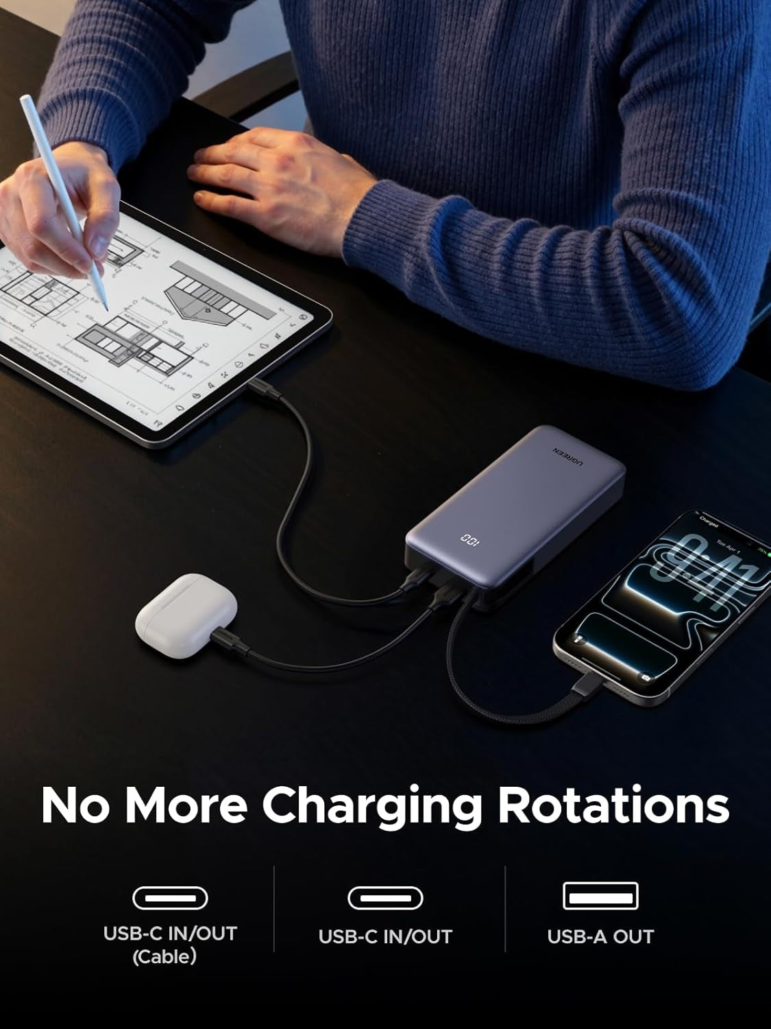 Nexode 20000Mah 55W Fast Charging Power Bank with Built-In Cable, CCC Certified Portable Charger 3-Way Output Battery Pack Compatible with Xiaomi 17 Pro, Galaxy S25, Iphone 17, Ipad, Laptop