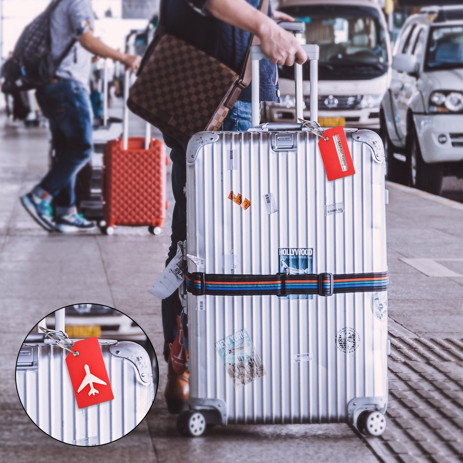 Silicone Luggage Tag with Name ID Card Perfect to Quickly Spot Luggage Suitcase by  (Red 2 Pack Tags)