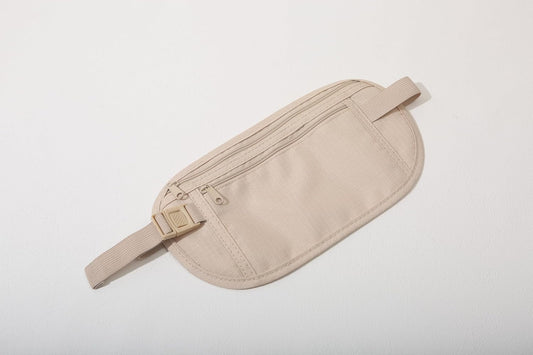 Money Belt, Passport Holder Secure Hidden Travel Wallet with RFID Blocking, Adjustable Undercover Fanny Pack with 2 Pockets for Men Women (Khaki)