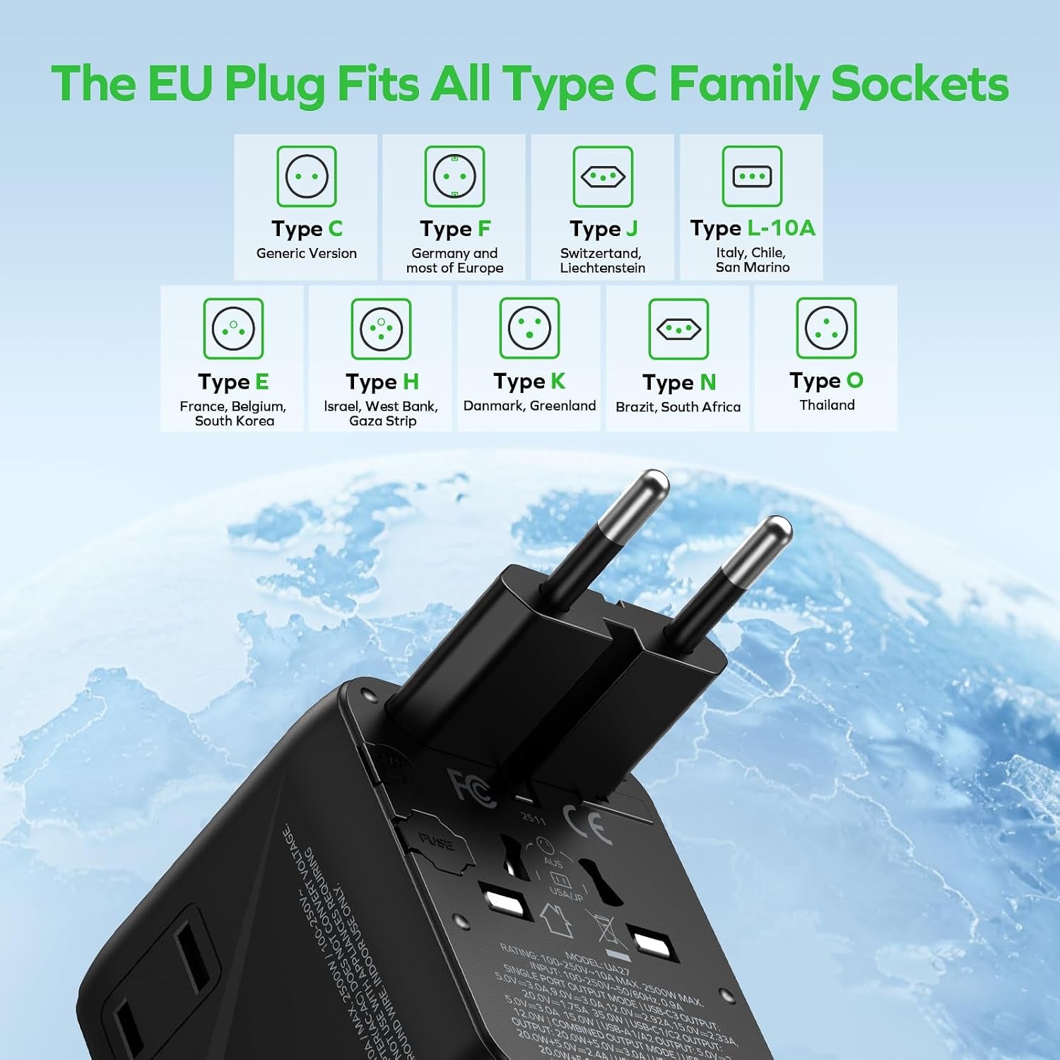 Universal Travel Adapter,35W Gan Charing with UK/EU/AU/US Plugs, Mini Travel Plug Adapter UK to European Plug Adaptor 3USB-C & 2USB-A, Adapter Plug for Tablets Phone Watch,Etc.