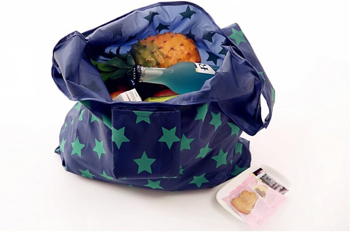 4 Pack Foldable Shopping Bags Reusable Eco-Friendly Grocery Tote Bags Shopper Bag Folding into Attached Pouch (Random Color)
