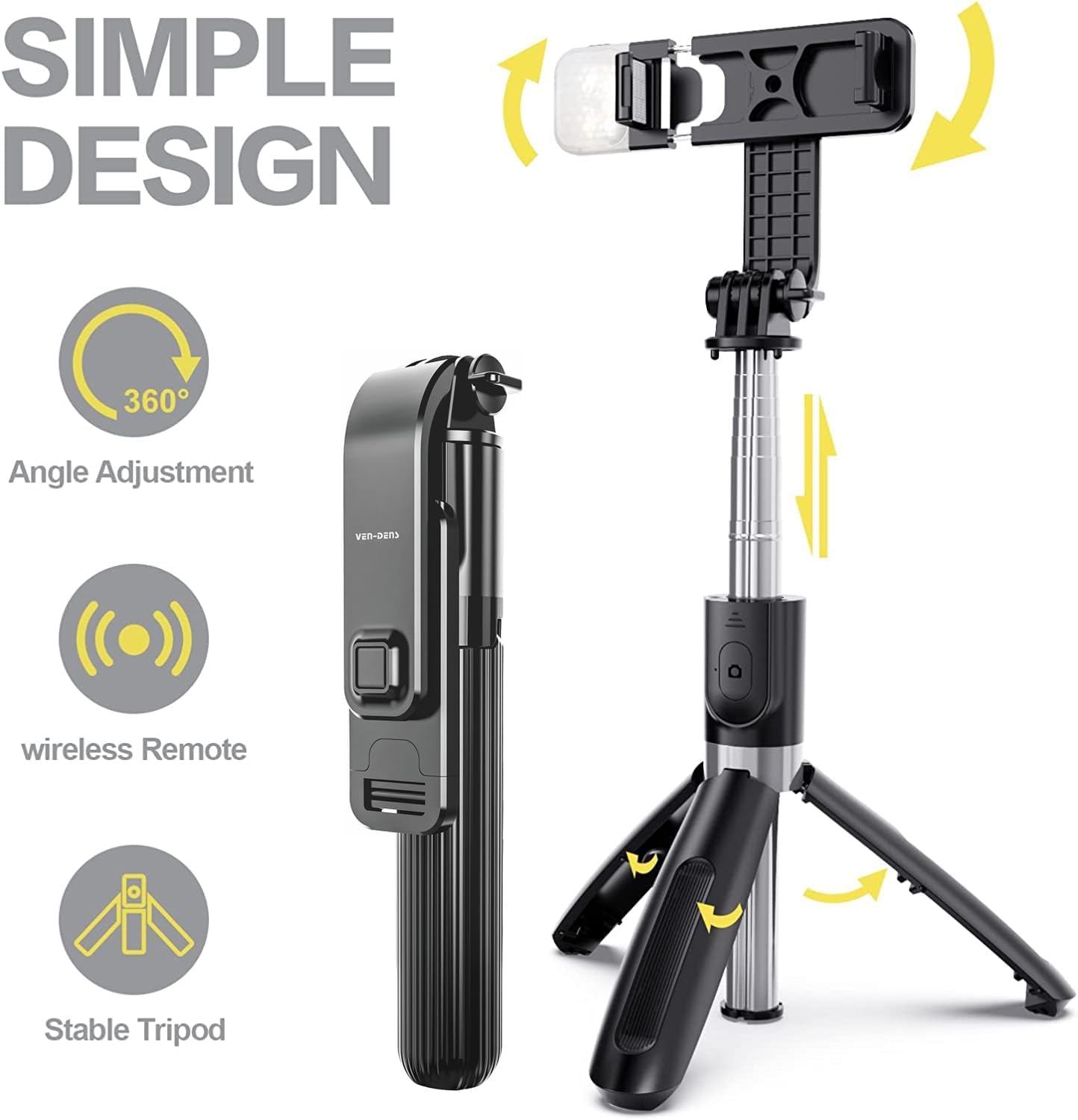 Selfie Stick, for Iphone 17 Pro 17 Pro Max 17E / Iphone Air / 16E 16 16 Pro 16 Pro Max 16 plus / 15 15 Pro 15 Pro Max 15 plus / 14 Pro Wireless Remote Tripod Head Mount Phone Camera Stand Selfie Stick