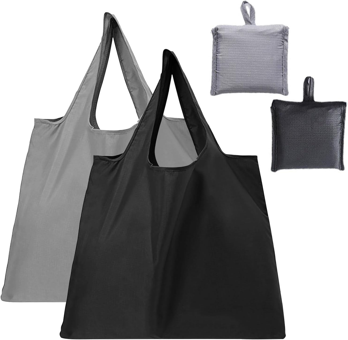 Reusable Shopping Bag Foldable, Large Fold up Tote Shopping Bags Folding in a Pouch Washable Grocery Bags Storage Black & Grey